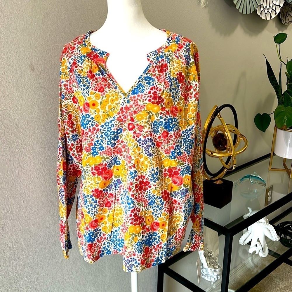 Croft & Barrow Long Sleeve Floral Cotton Top Size XLP